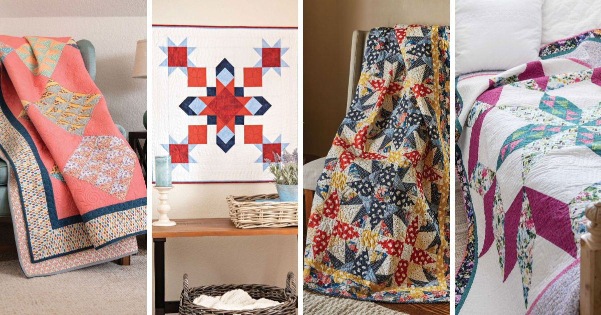 four quilts from the July/August 2019 issue of Love of Quilting